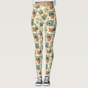 Vintages Muster für Blumen und Kameras Leggings