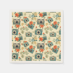Vintages Muster für Blumen und Kameras Serviette