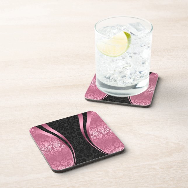 Vintages Muster für schwarz-rosa Damaskus Getränkeuntersetzer (Rechte Seite)
