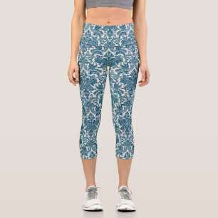Vintages Muster für Wasserfarben Blau und Weiß Capri Leggings