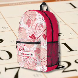 Vintages Muster mit Bibelverse in Pink, Blumen Bedruckter Rucksack