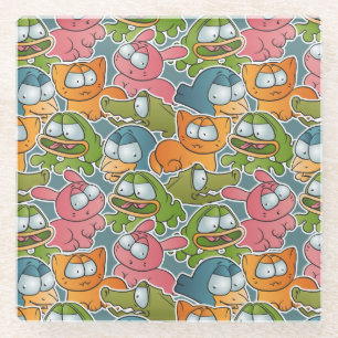 Vintages Muster mit Cartoontieren Glasuntersetzer