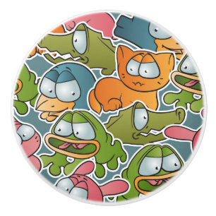 Vintages Muster mit Cartoontieren Keramikknauf