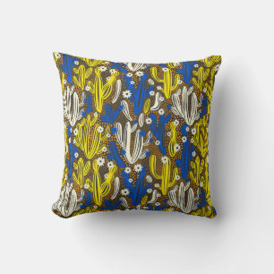 Vintages Muster mit Kaktus auf schwarzem Hintergru Kissen