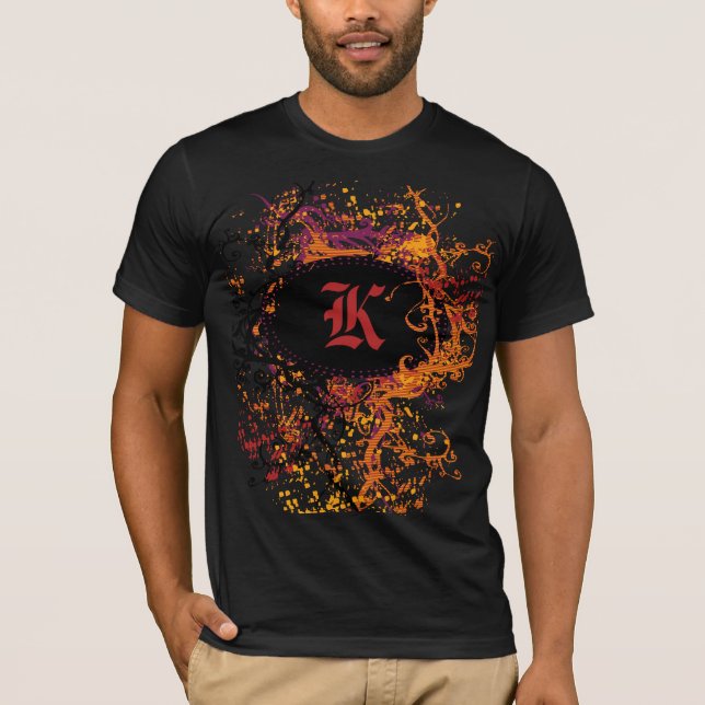 Vintages Muster mit Monogram Letter K T-Shirt (Vorderseite)