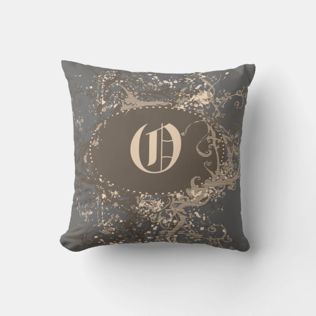 Vintages Muster Monogramm O Kissen (Vorderseite)