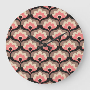 Vintages Muster nahtloser floraler Blume Große Wanduhr