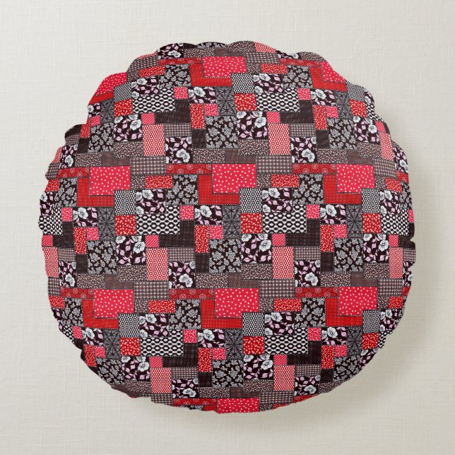 Vintages Muster nahtloser Patchwork Rundes Kissen (Vorderseite)