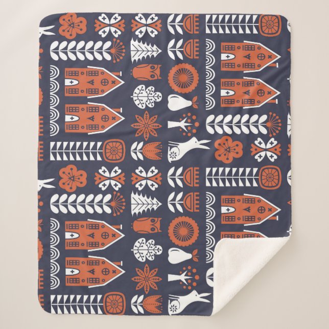 Vintages Muster skandinavischer Folklore Sherpadecke (Vorderseite)