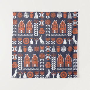 Vintages Muster skandinavischer Folklore Wandteppich