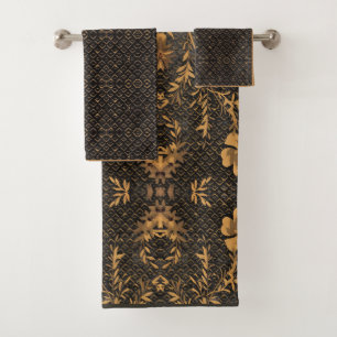 Vintages Muster Traditionelles Gold Motiv Dunkelbr Badhandtuch Set