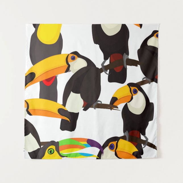 Vintages Muster tropischer Toucan Birds Wandteppich (Vorderseite)