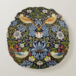 Vintages Muster Vögel Frucht Blaues Grün Rot Rundes Kissen
