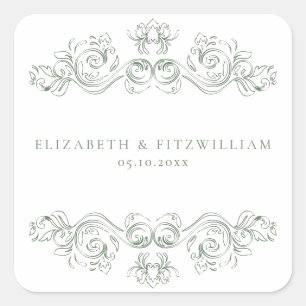 Vintages Mute Green Verziert Frame Elegantes Skrip Quadratischer Aufkleber