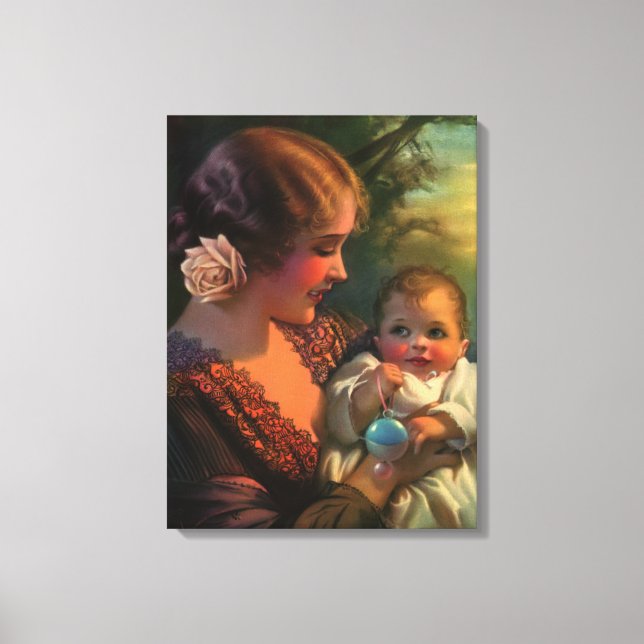 Vintages Muttertagportrait, Mama und Baby Leinwanddruck (Vorderseite)