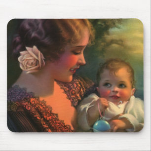 Vintages Muttertagportrait, Mama und Baby Mousepad
