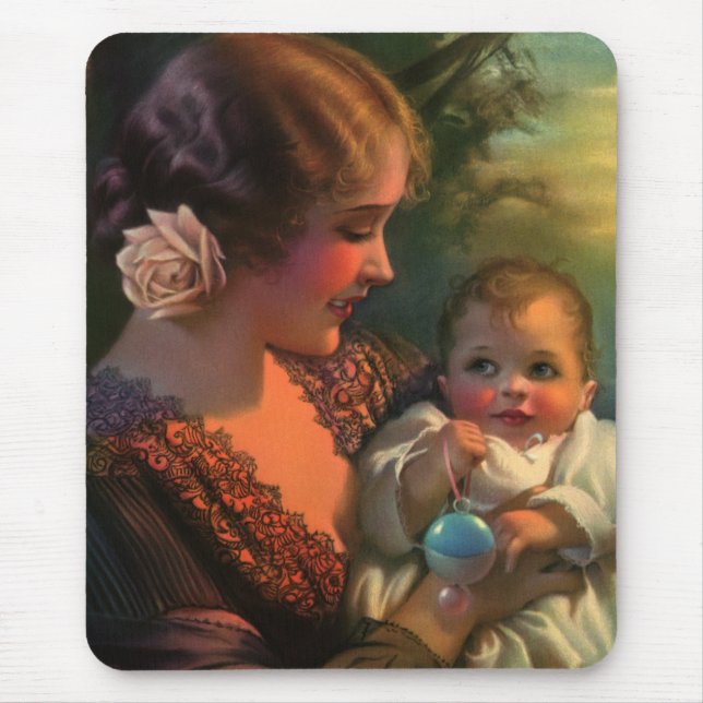 Vintages Muttertagportrait, Mama und Baby Mousepad (Vorne)