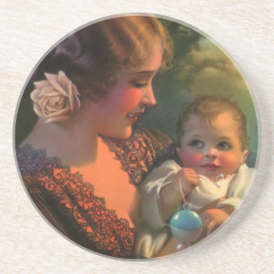 Vintages Muttertagportrait, Mama und Baby Sandstein Untersetzer