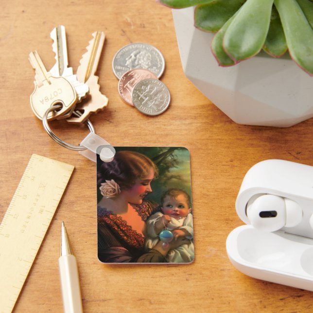 Vintages Muttertagportrait, Mama und Baby Schlüsselanhänger (Schreibtisch)