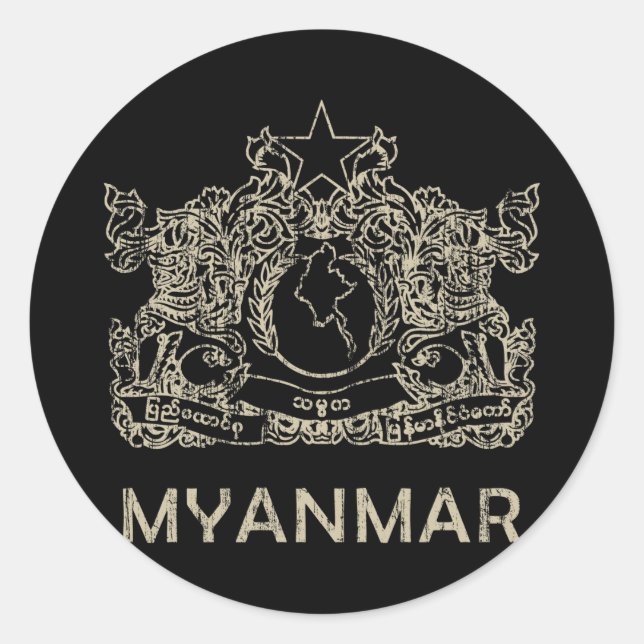 Vintages Myanmar Runder Aufkleber (Vorderseite)