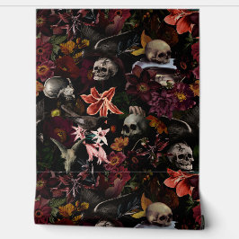 Vintages Mystic Skull Blume Bird Garden Wallpaper Tapete