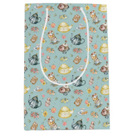 Vintages Nachmittagstee & Rose Muster auf Aqua Mittlere Geschenktüte