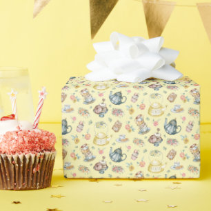 Vintages Nachmittagstee & Rose Muster auf Gelb Geschenkpapier