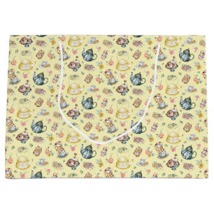 Vintages Nachmittagstee & Rose Muster auf Gelb Große Geschenktüte