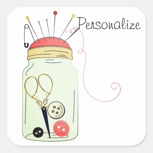 Vintages Nähset Quadratischer Aufkleber (Vorderseite)