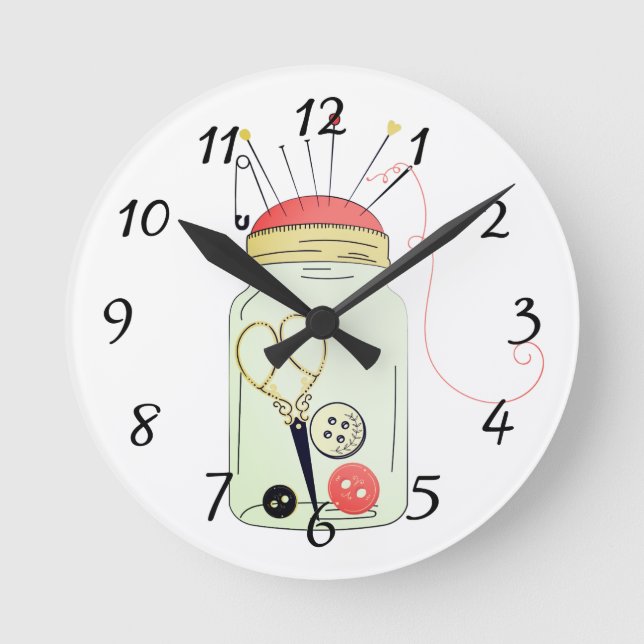 Vintages Nähset Runde Wanduhr (Vorderseite)