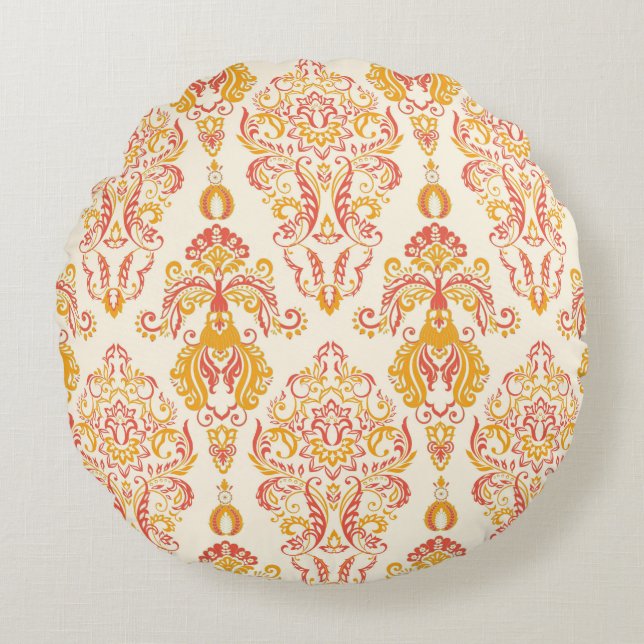 Vintages, nahtloses, blumenfreies Pflaster. Klassi Rundes Kissen (Vorderseite)