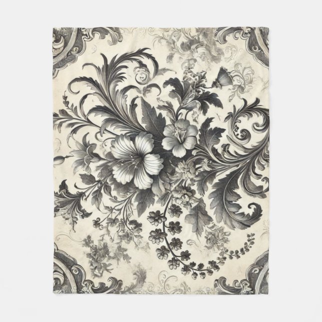 Vintages nahtloses botanisches Muster Fleecedecke (Vorderseite)