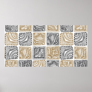 Vintages, nahtloses Doodle-Muster. Schwarz Poster