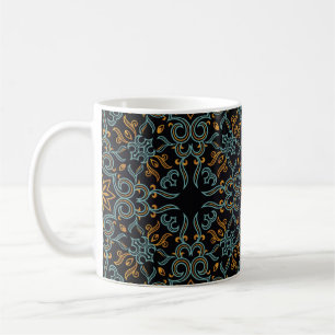 Vintages nahtloses Gold und blaues Muster mit Kuns Kaffeetasse