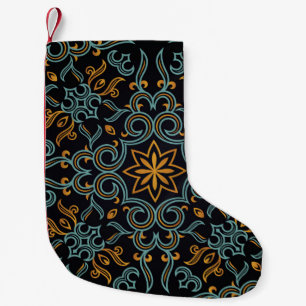 Vintages nahtloses Gold und blaues Muster mit Kuns Kleiner Weihnachtsstrumpf