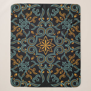 Vintages nahtloses Gold und blaues Muster mit Kuns Sherpadecke
