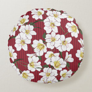 Vintages nahtloses Muster Handgezeichneter weißer Rundes Kissen