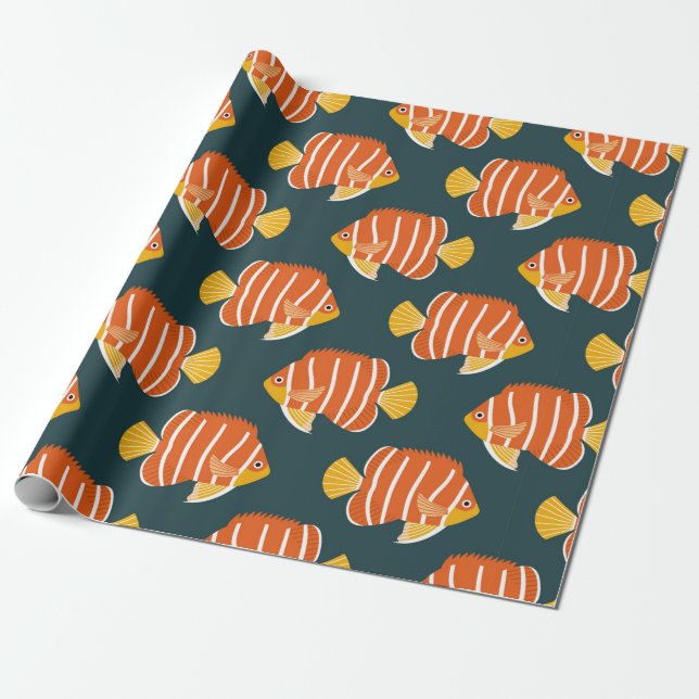 Vintages nahtloses Muster mit Fischen. Creative De Geschenkpapier (Ungerollt)