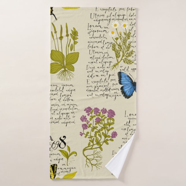 Vintages nahtloses Muster mit handgeschriebenem Te Badehandtuch (Badehandtuch)