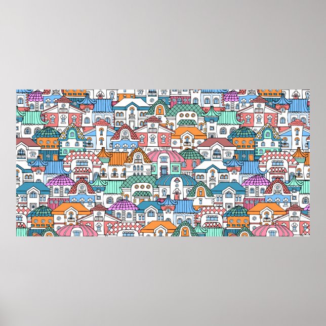 Vintages nahtloses Muster mit handgezeichneter Far Poster (Vorne)
