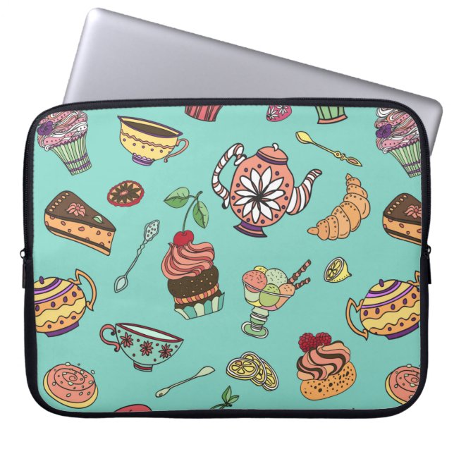 Vintages nahtloses Muster mit Kuchen Laptopschutzhülle (Vorderseite)