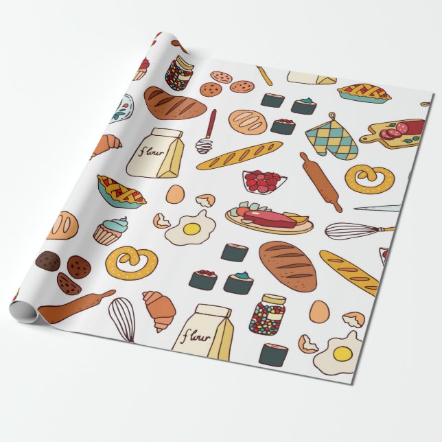 Vintages nahtloses Muster mit Lebensmitteln. Geschenkpapier (Ungerollt)