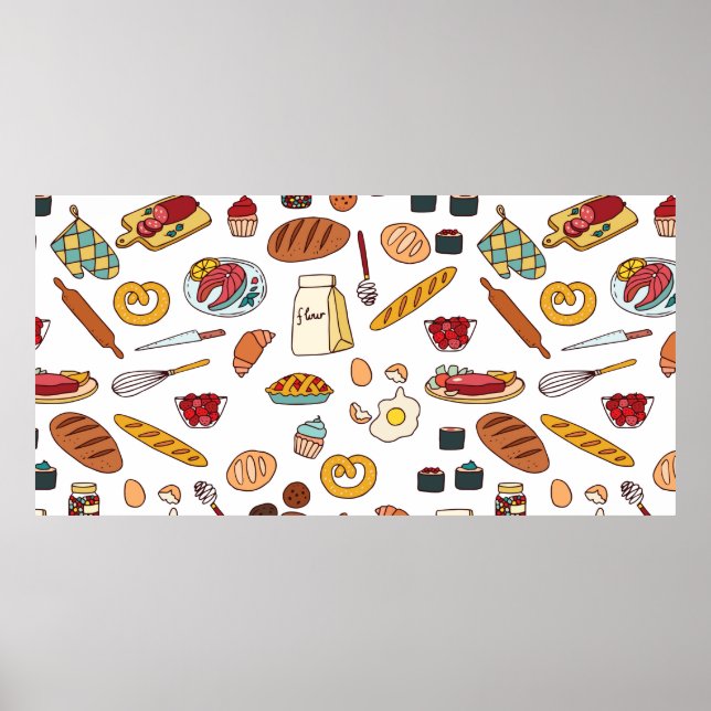 Vintages nahtloses Muster mit Lebensmitteln. Poster (Vorne)