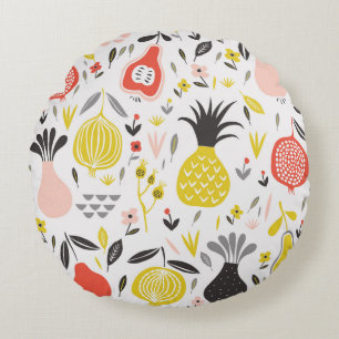 Vintages nahtloses Muster mit Obst, Blume und Rundes Kissen