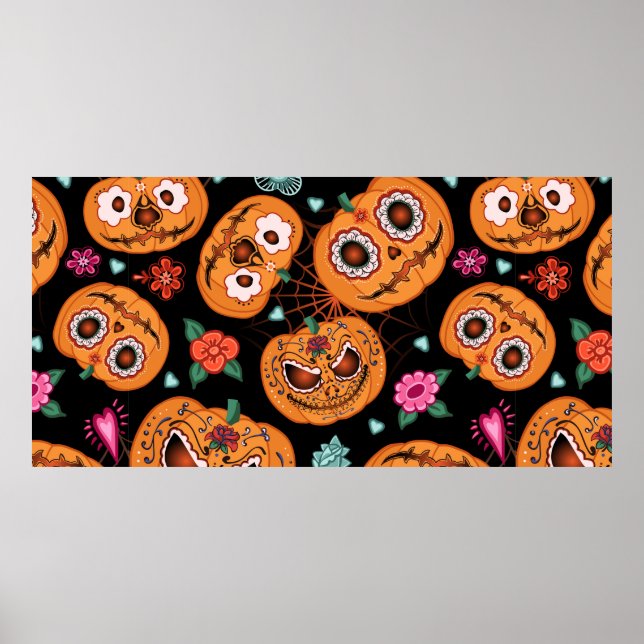 Vintages nahtloses Muster zu Halloween. Pumpkin, f Poster (Vorne)