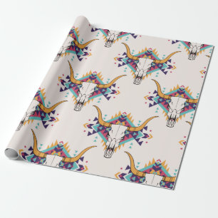 Vintages, nahtloses Stammesmuster mit Stielschäde Geschenkpapier