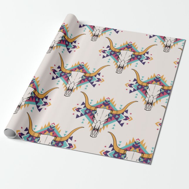 Vintages, nahtloses Stammesmuster mit Stielschädel Geschenkpapier (Ungerollt)