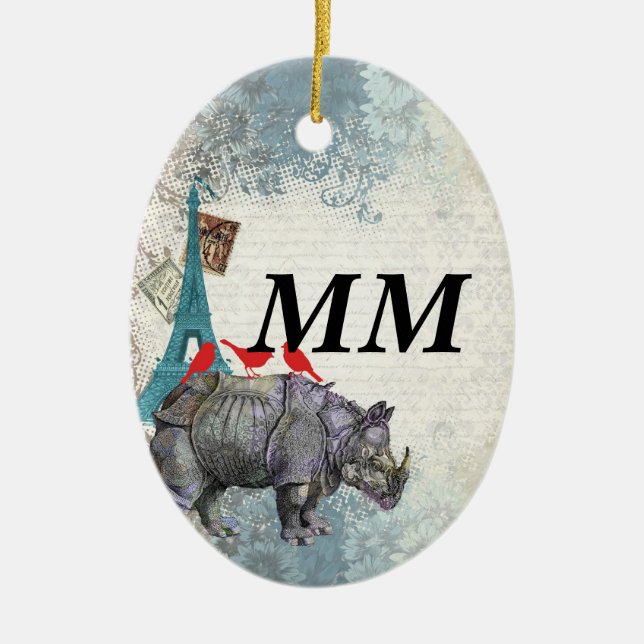 Vintages Nashorn Keramik Ornament (Vorne)