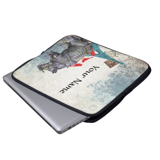 Vintages Nashorn Laptopschutzhülle (Vorne Knopf)