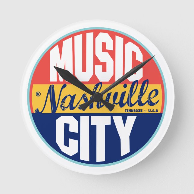 Vintages Nashville-Label Runde Wanduhr (Vorderseite)